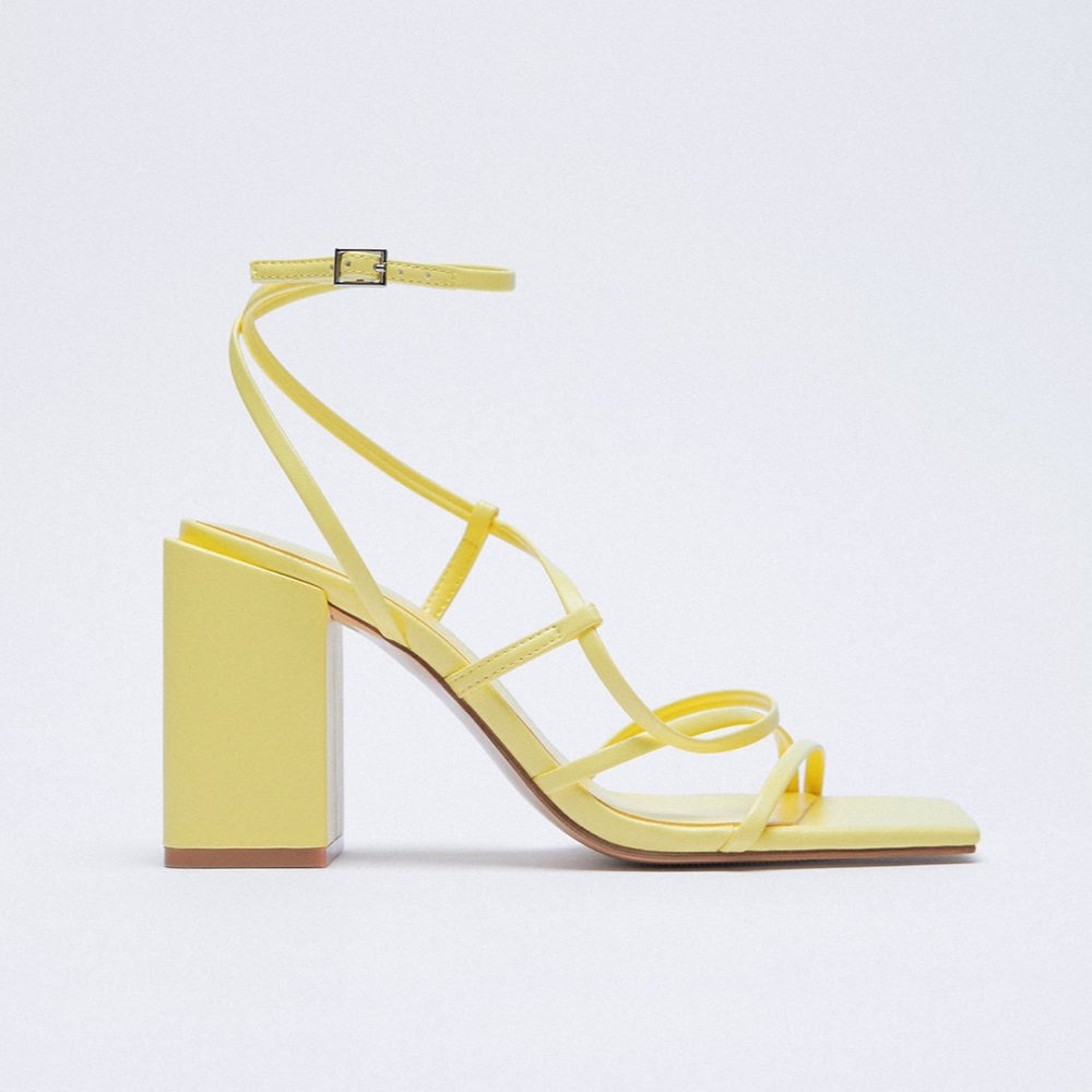 Heeled Square Toe Ankle Strap Sandals